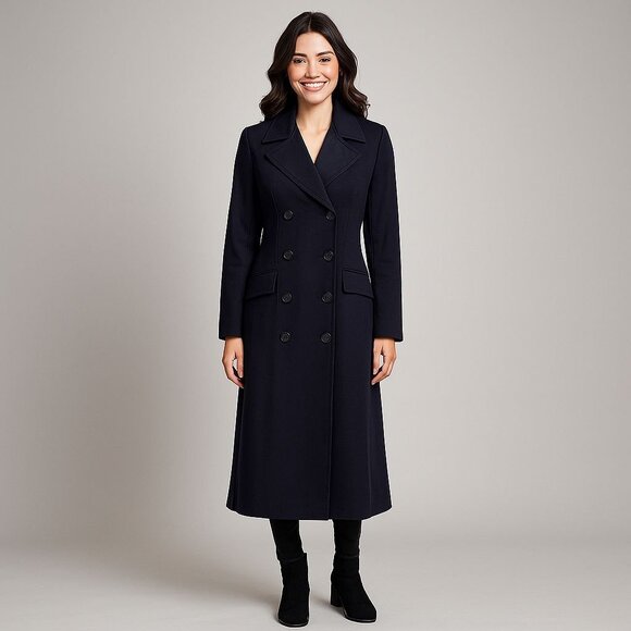 Lion Apparel Flight Attendant Coat Long Double Breasted Structured Vintage Navy - Picture 3 of 11